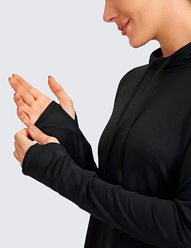 Miniatura 5 de CRZ YOGA Camiseta de manga larga para mujer, sudadera con capucha atlética, sudadera deportiva con agujero para el pulgar