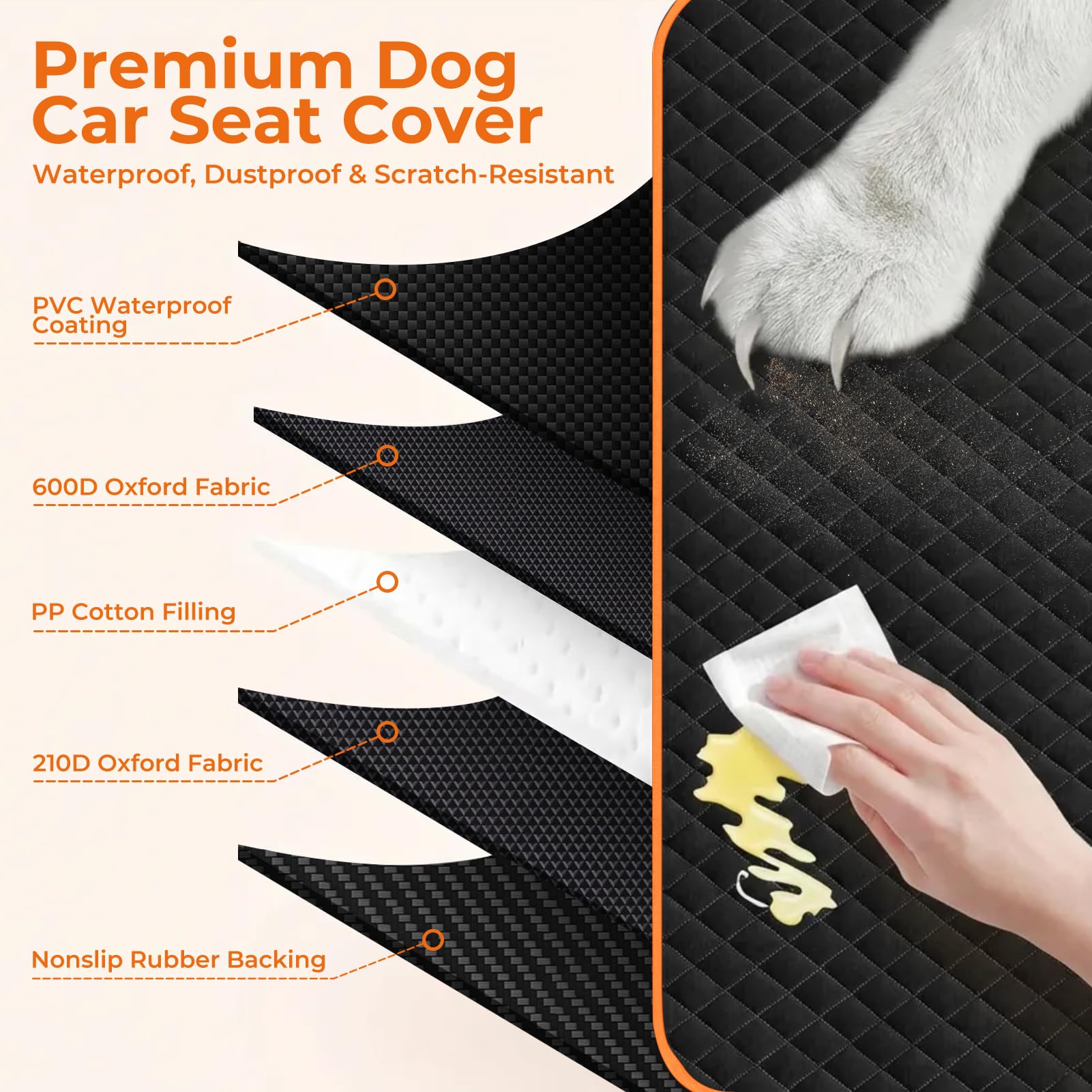 KITPLUS Dog Car Seat Cover for Pets Waterproof Seat Cover Hammock Nonslip Durable 600D Heavy Duty Scratch Proof Soft Back Seat Covers for Cars Trucks and SUVs, Black - image 8