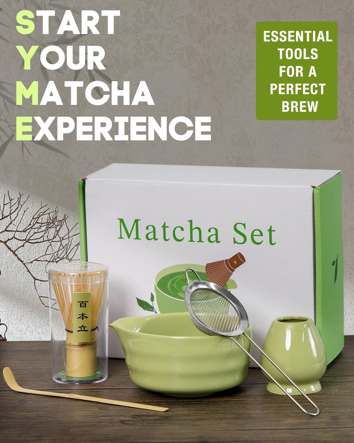Matcha Whisk Set - 5PCS Matcha Set Includes 17OZ Chawan with Spout | Bamboo Chasen Whisk with Ceramic Holder, Matcha Scoop and Stainless Sifter, Matcha Kit for Ceremony, Gift for Matcha Lovers thumbnail