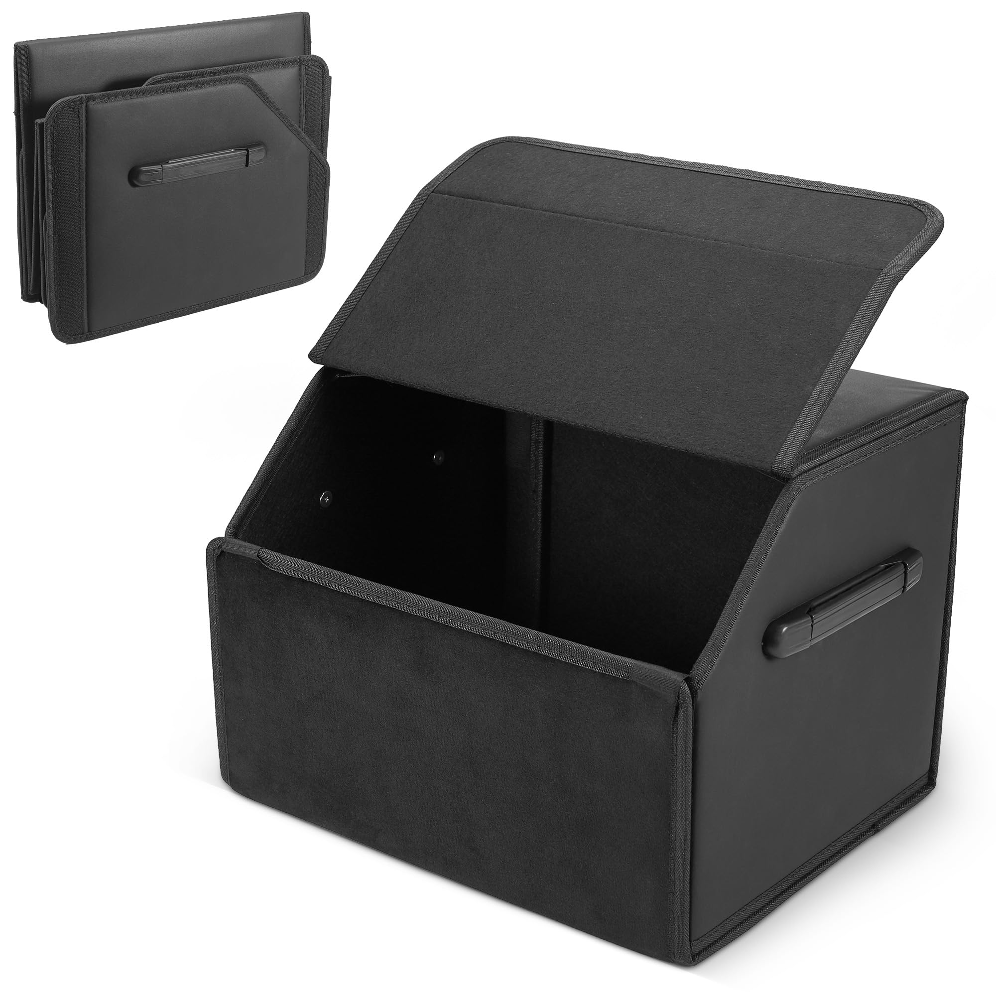 Auto Kofferraum Organizer, 38x31x30cm Auto Tasche Kofferraum mit Deckel, Zusammenklappbarer Kofferraumtasche mit Magnetschnalle, Aufbewahrungsbox mit Griffen (Schwarz)