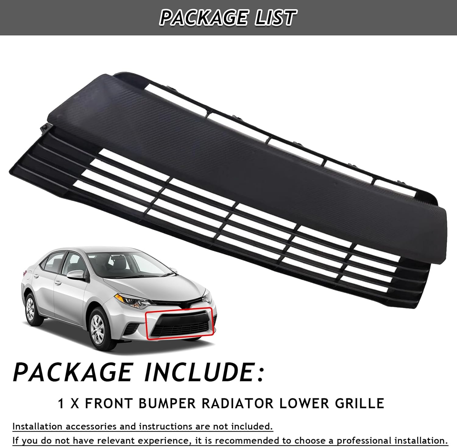 Bewild Front Lower Grille Grill Fit For 2014 2015 2016 Toyota Corolla LE CE Black Front Radiator Grille Replacement For 5311202450, TO1036145