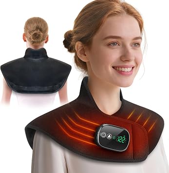 Heating Pad for Neck and Shoulders, Large Weighted Neck Heating Pad with 5 Heat Settings & 4 Auto-Off Timers, Fast Heating Electric Neck Warmer for Pain ReliefBlack