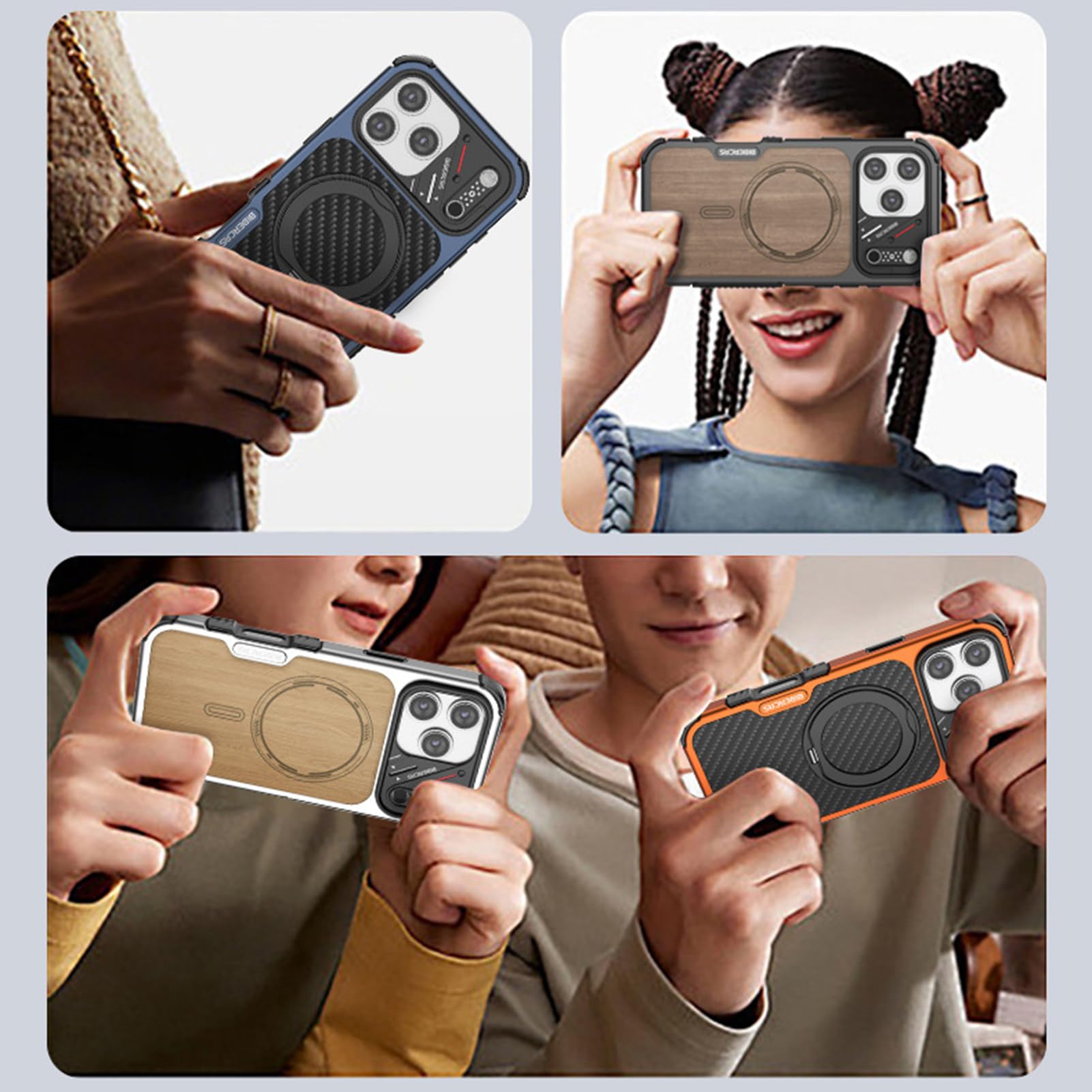 Madera Funda Para iPhone 18 Pro Max/18 Pro, Protección de Cámara Magnético