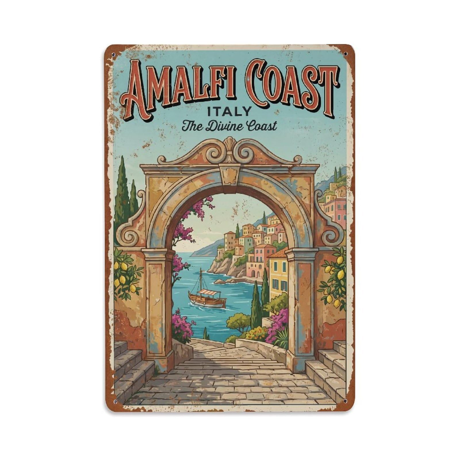 Vintage Travel Gateway Italy Arched Metal Tin Sign