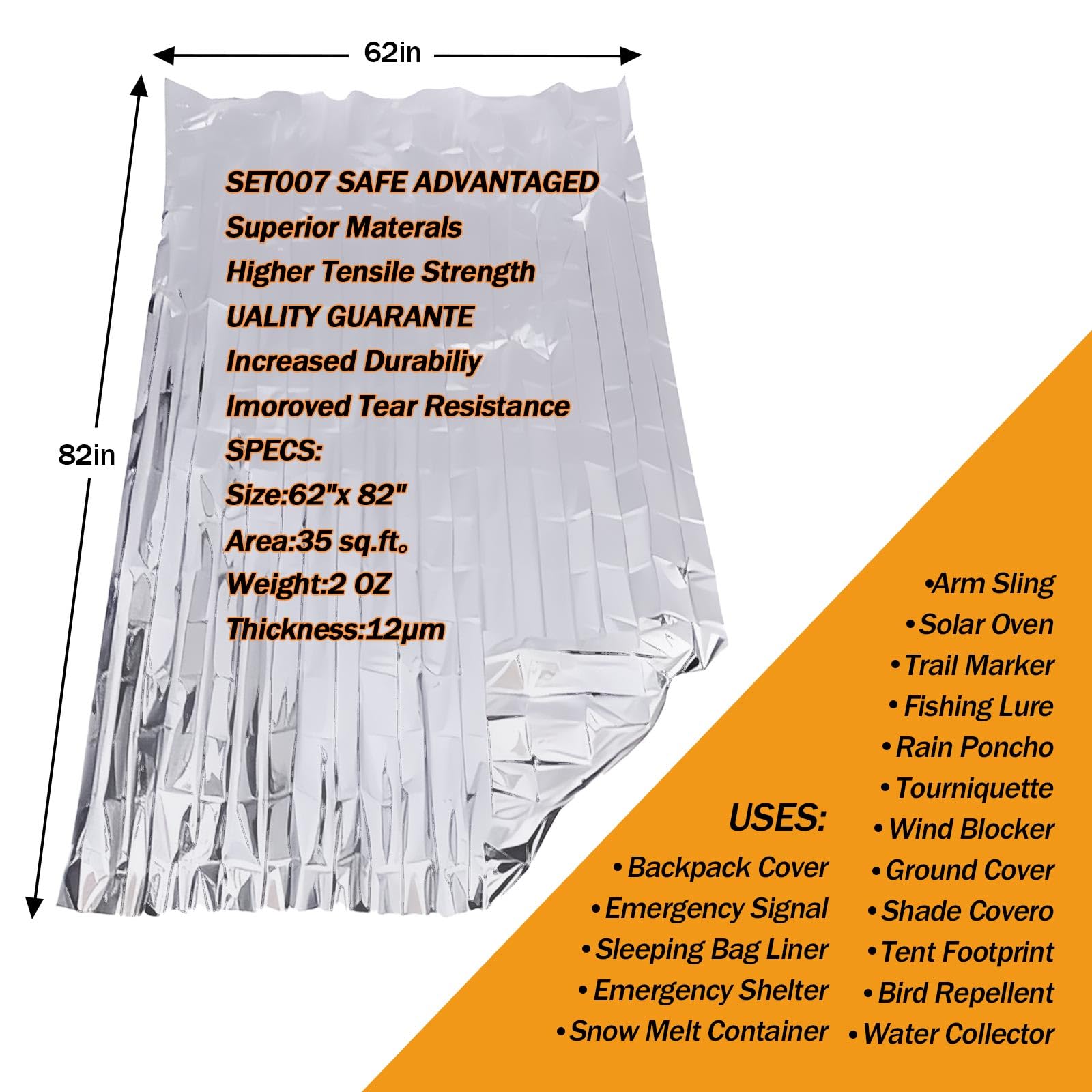 Clearance Under $5 Emergency Mylar Blanket Blanket Kit Camping Blanket Perfect For Outdoors Hiking Camping 82" X 51