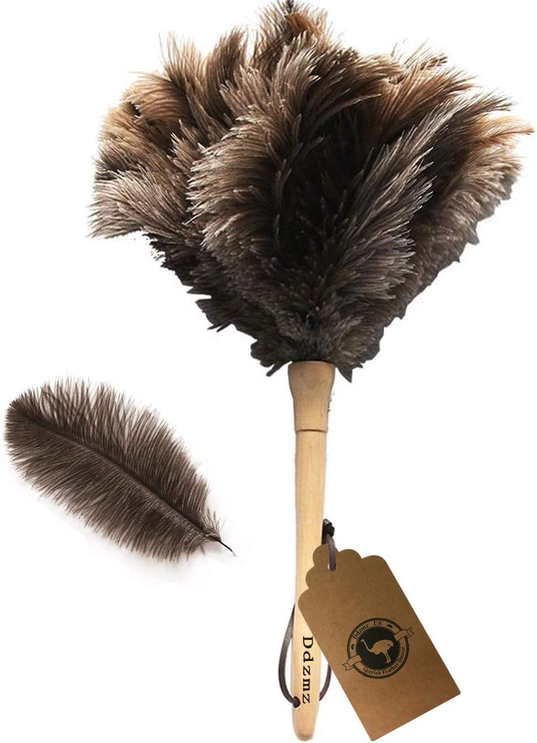 Ostrich Feather Duster,Feather Duster Fluffy Natural Genuine Ostrich Feathers with Wooden Handle and Eco-Friendly Reusable Handheld Ostrich Feather Duster Cleaning Supplies, Gray and Brown(Length 16"): Health & Personal Care