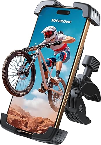 SUPERONE Soporte para teléfono de bicicleta, bloqueo de 1s, soporte de teléfono para motocicleta, antivibración, abrazadera de teléfono celular para