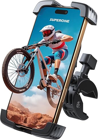 SUPERONE Motorcycle Bike Phone Mount, [1s Lock & 360 Rotation] Bicycle Handlebar Phone Holder Clamp, [Anti-Shake] E-Bike Scooter Phone Clip for iPhone Air 17 16 15 Pro Max, S20, 4.7-7.2" Cell Phones