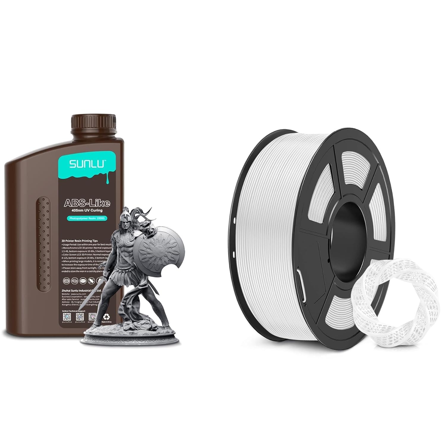 SUNLU 1000g ABS-Like 3D Printer Resin, 405nm UV Curing Photopolymer Rapid 3D Resin for 2K 4K 6K 8K LCD/DLP/SLA 3D Printers & SUNLU 3D Printer Filament PLA Plus 1.75mm, Dark Grey & White