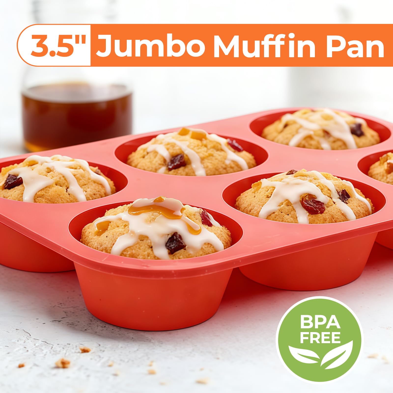 Jumbo-Muffinform, 8,9 cm, große Muffinform, 6 Mulden, Silikon, Jumbo-Cupcake-Form zum Backen, lebensmittelechtes Silikon, antihaftbeschichtet
