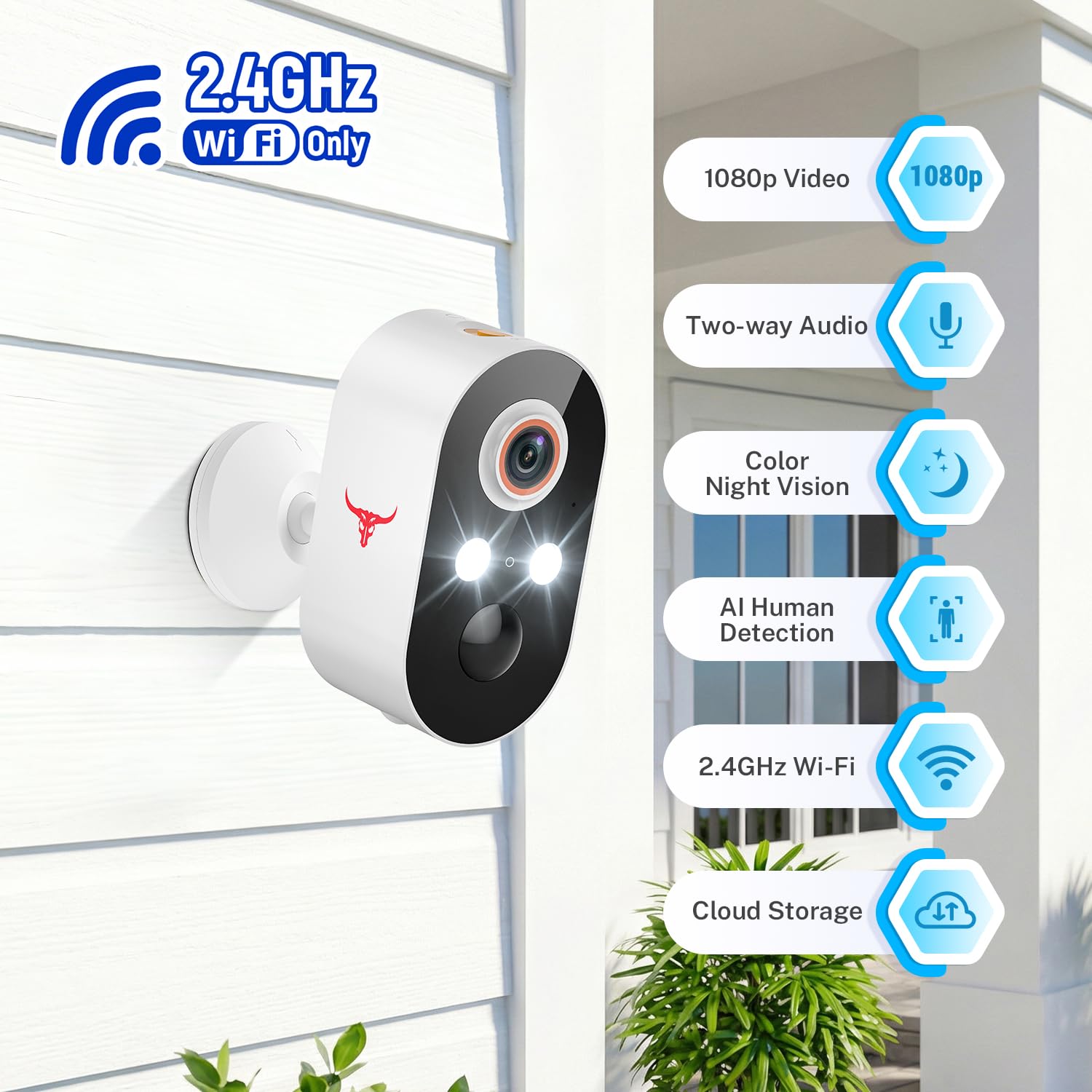 1080P Wireless Security Camera Outdoor, Battery Powered, AI Human Detection, Color Night Vision, 2-Way Audio, IP65 Waterproof, 2.4G Wi-Fi, Cloud Storage — view 8