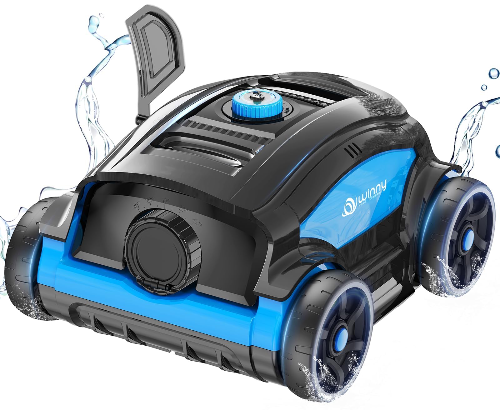 WINNY POOL CLEANER WY1103 Robot Piscina, Piscina Senza Fili con Batteria, 120 Min Autonomia, Doppio Motore, Display LED, Filtro 180μm, Parcheggio Automatico per Piscine Fino a 120m² (Nero-Blu B)