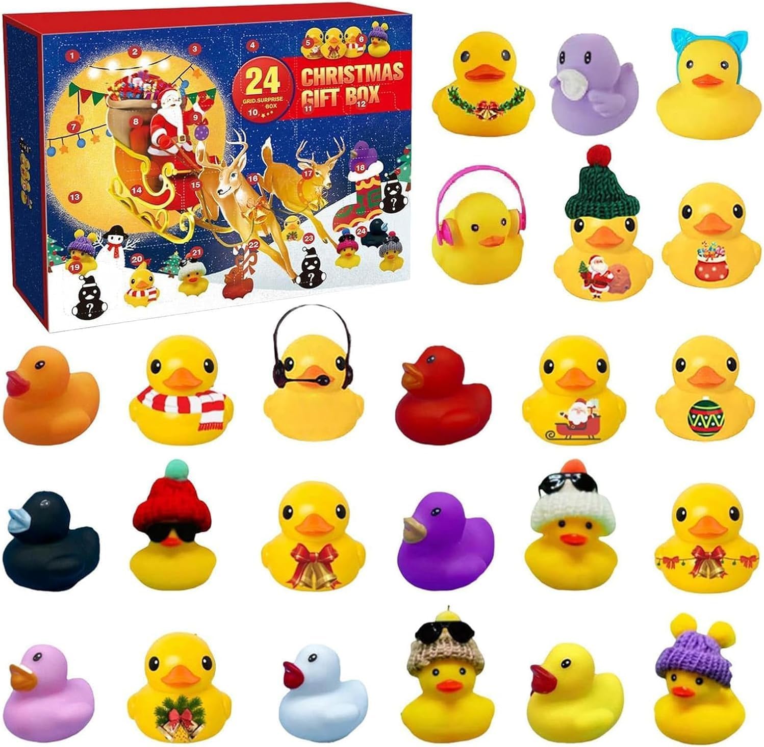 Duck Advent Calendar 2025, 24 Days Christmas Countdown Set, Christmas Countdown Rubber Duck Set, Bath Toys, Fun Holiday Gifts, Kids Xmas Fun Ducks, Xmas Party Favors for Kids (Set C)