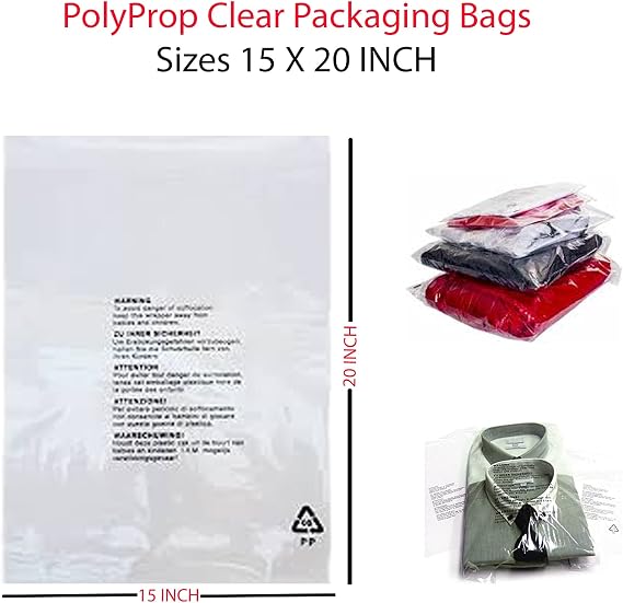 Clear Transparent Peel And Seal Garment Plastic Bags Self Seal Garment Clothing Retail Packaging Bags With Safety Warning On Back In 6 Sizes And Pack Of (1, 50, 100, 200, 500, 1000, 2000)
