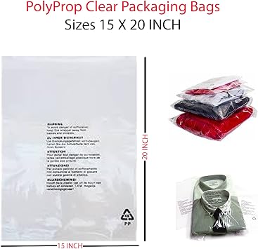 Clear Transparent Peel And Seal Garment Plastic Bags Self Seal Garment Clothing Retail Packaging Bags With Safety Warning On Back In 6 Sizes And Pack Of (1, 50, 100, 200, 500, 1000, 2000)