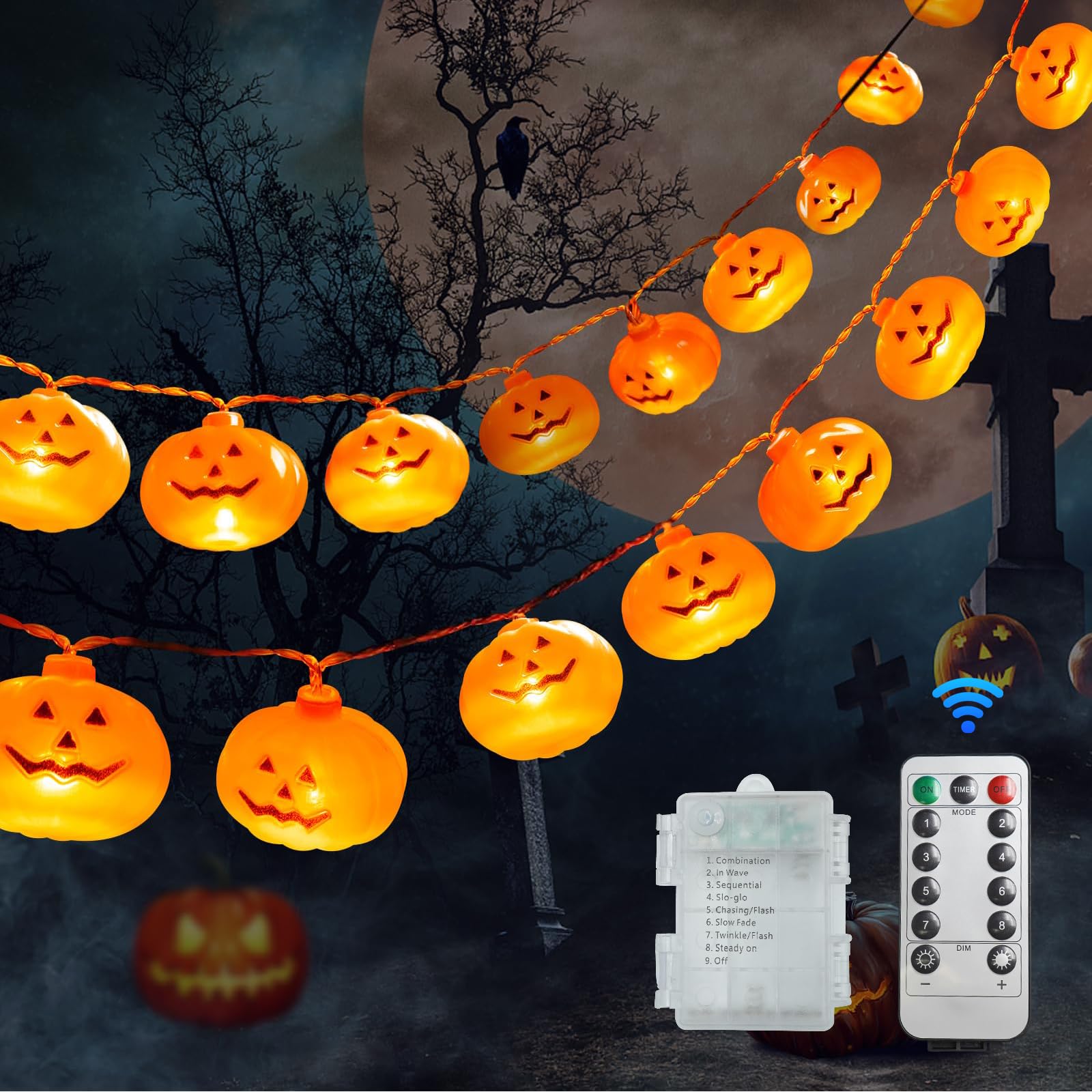 Halloween Pumpkin String Lights Decorations, 30 LED 16.4 FT 8 Modes ...
