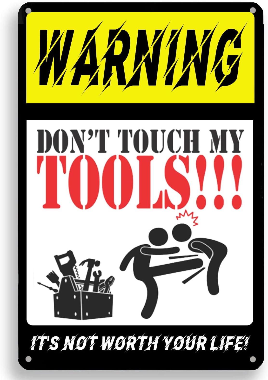 Funny Garage Decor Metal Tin Sign,Warning Don'T Touch My Tools Wall Art Plaque Poster For Workshop Yard Garage Home Store Pub Bar Gifts Man Cave Decor Retro Metal Tin Sign 8X12 Inches