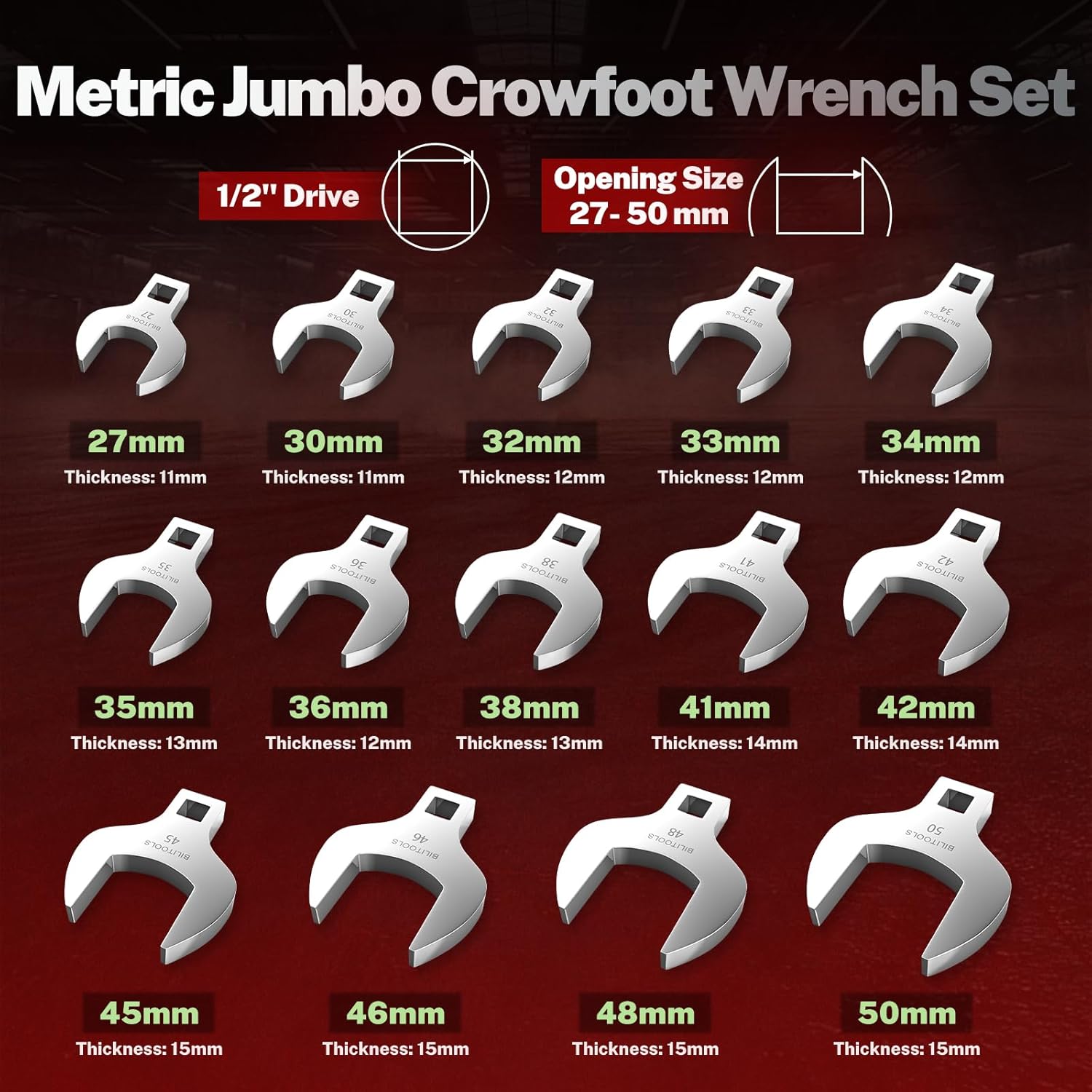 BILITOOLS Jumbo Crows Foot Wrench Set,