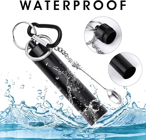 Miniatura 3 de Pequeña botella de almacenamiento con cuchara, pastilleros portátiles llavero con cuchara, pastillero de aleación de aluminio, llavero mini