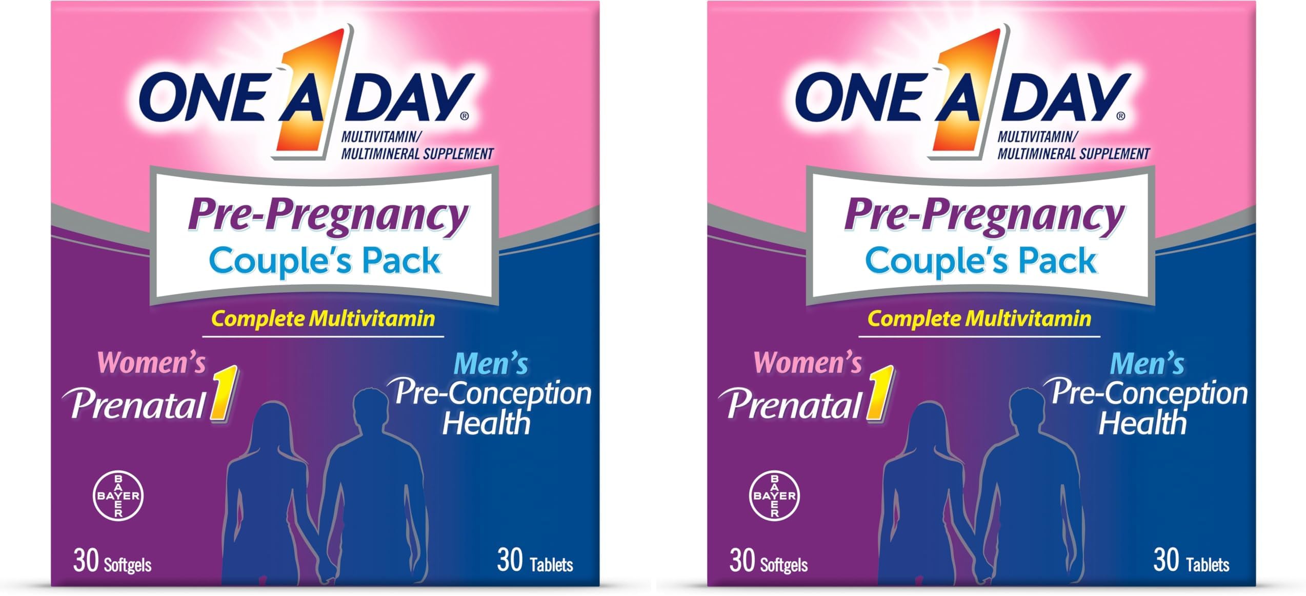 A Day Men's & Women's Pre-Pregnancy Multivitamin Softgel Including Vitamins A, Vitamin C, Vitamin D, B6, B12, Folic Acid & More, Supplement for Before, During, and Postnatal, 60 Count (Pack of 2)