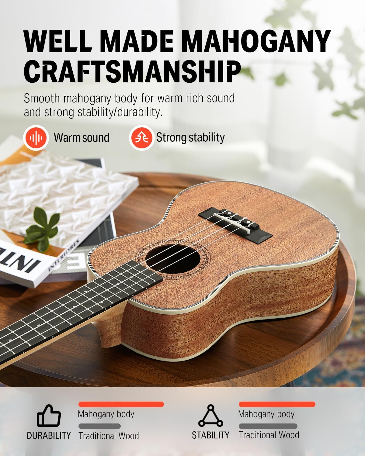 Donner Concert Ukulele Beginner Kit 23 inch Ukelele Mahogany Wood with Free Online Lesson Gig Bag Strap Nylon String Tuner Picks Ukalalee Yukalalee Bundle Pack DUC-200