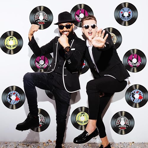 Miniatura 6 de Boao 35 piezas de decoración de fiesta de rock and roll de 7 pulgadas de los años 50, letreros estéticos retro para decoración de pared,