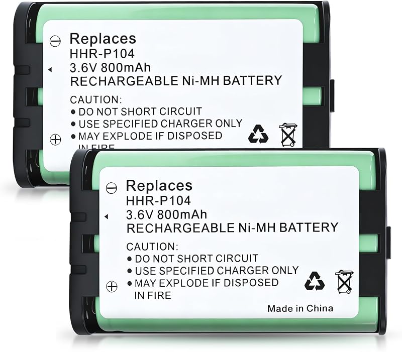 2 Pack HHR-P104 Rechargeable Phone Battery 3.6V 800mAh NI-MH Batteries for Panasonic Cordless Phones