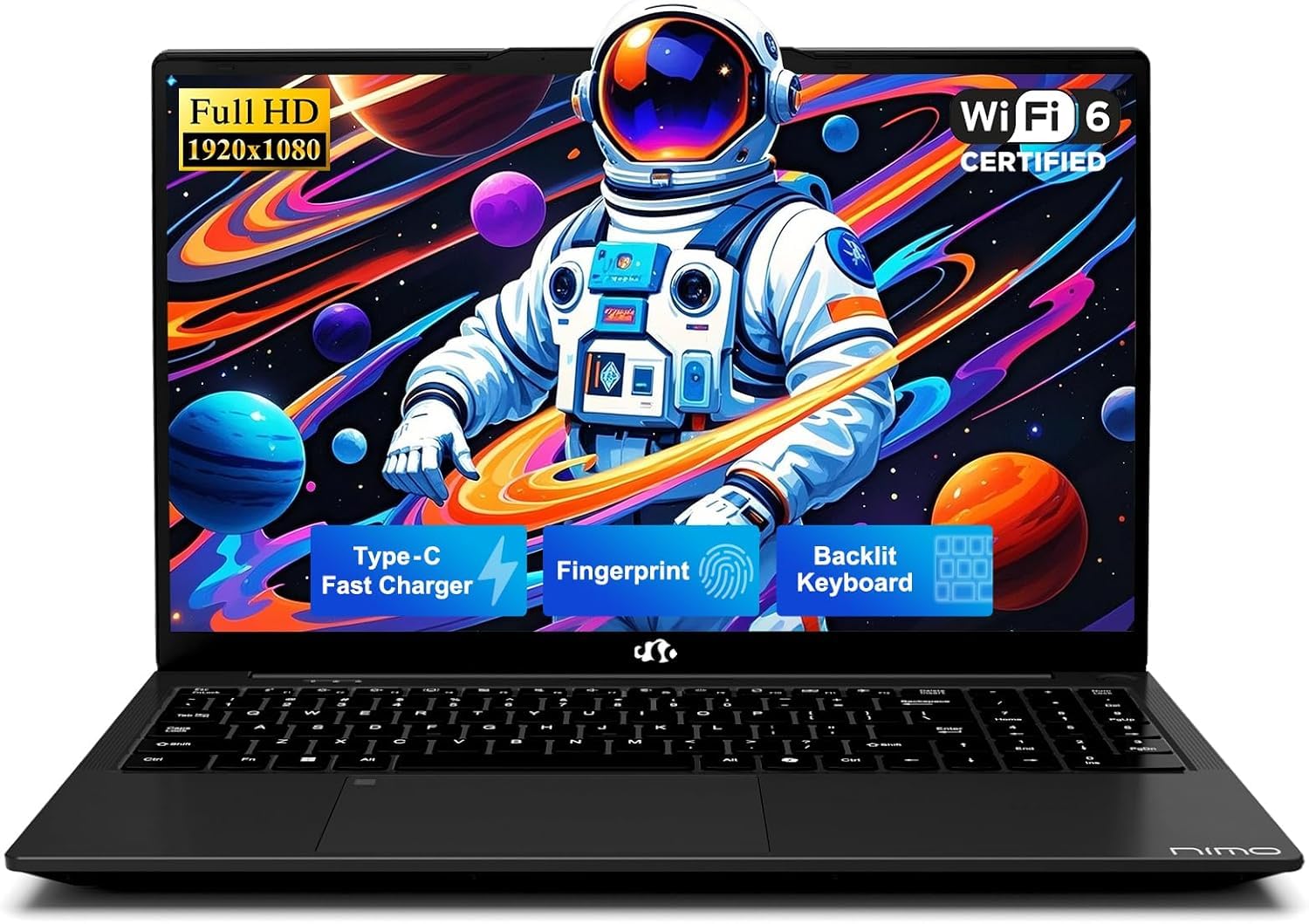 NIMO 15.6" FHD Laptop Computer, Intel Pentium N150 16GB RAM 1TB SSD (Beat i3-1115G4, 4-Core Up to 3.6GHz), Laptop with Backlit Keyboard 65W GaN Type-C Fingerprint, for Home-Student and Business
