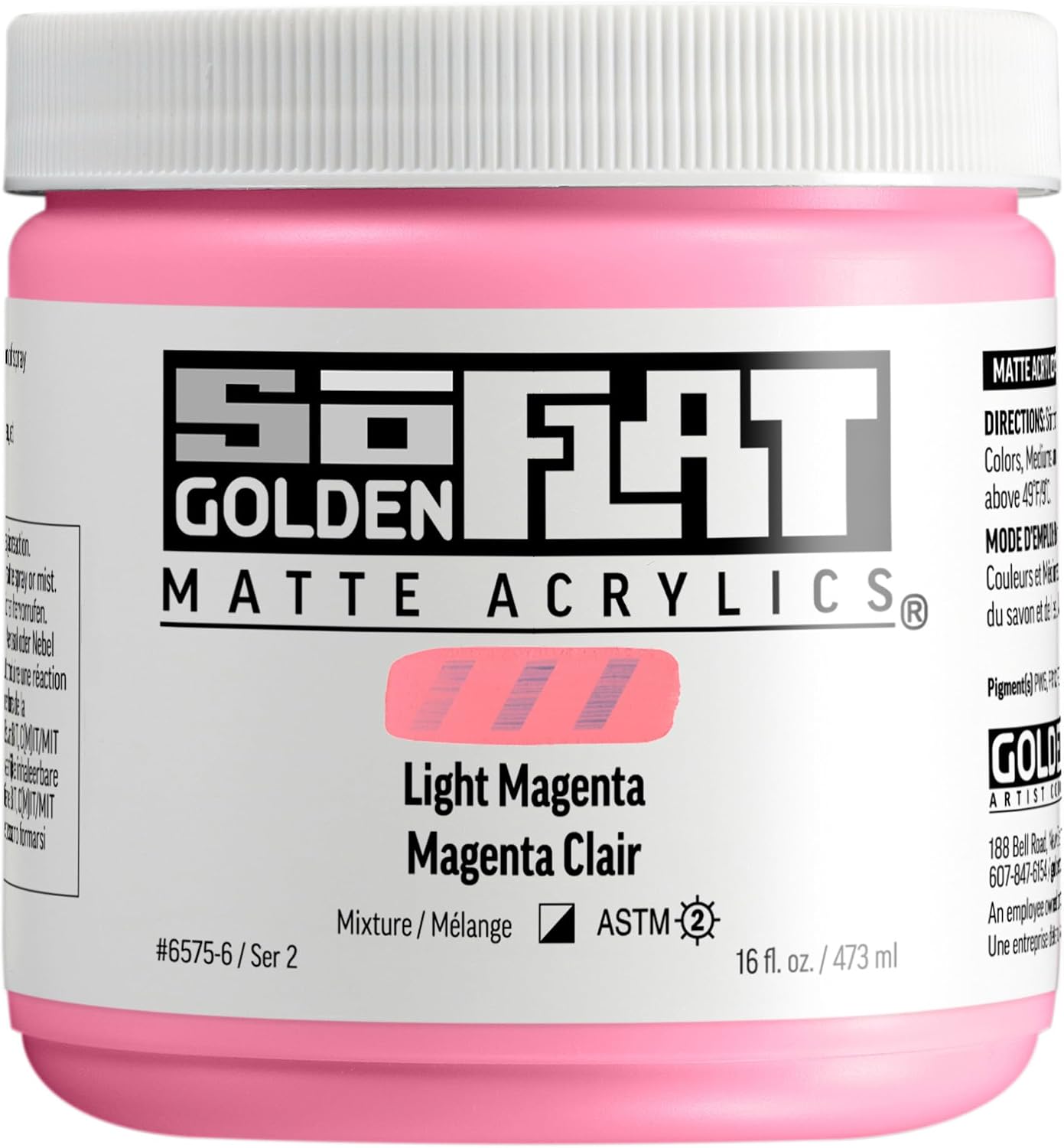 GOLDEN SoFlat Matte Acrylics, Light Magenta, 16 fl. oz. Jar, Professional Acrylic Paint, Semi-Opaque