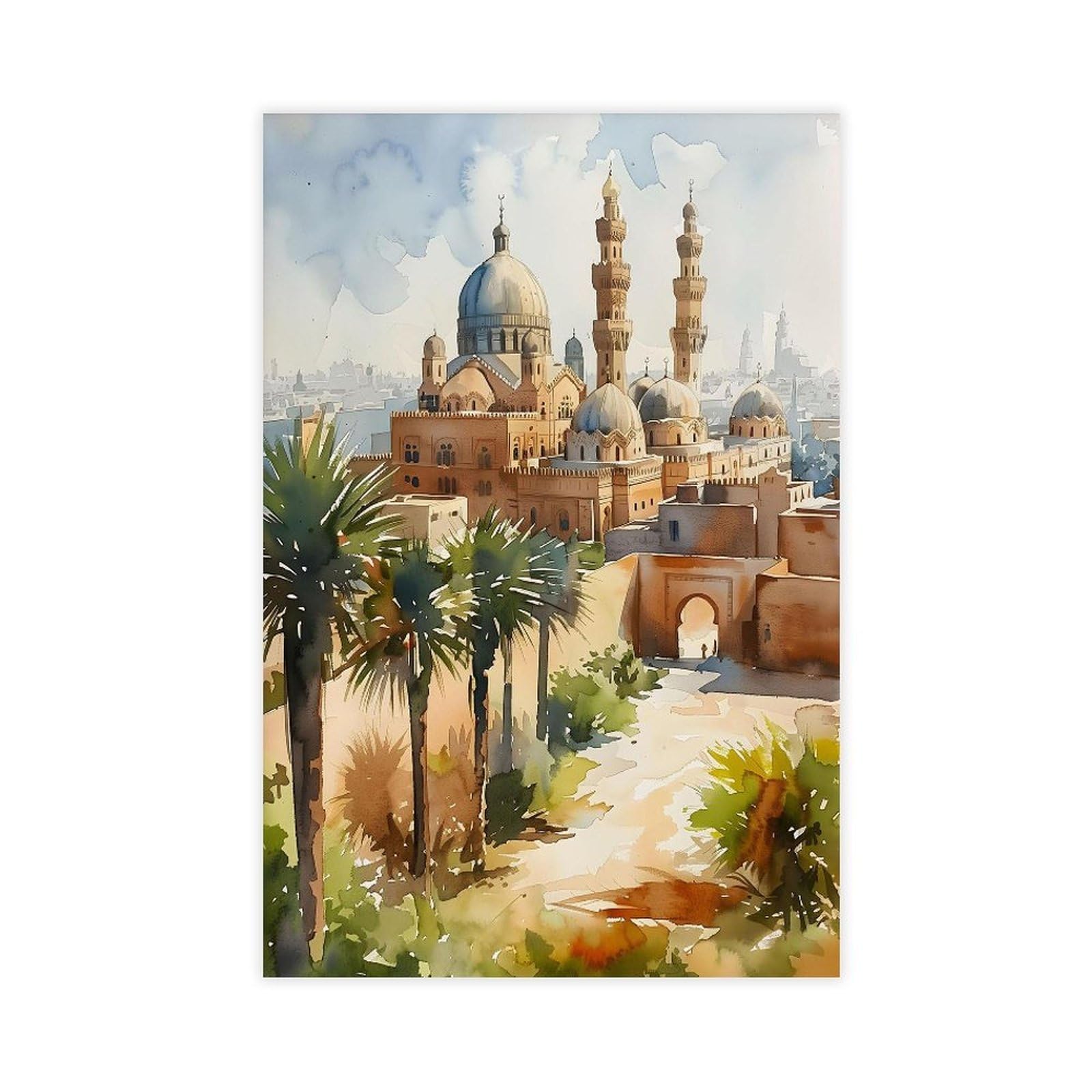 Bareronor Cairo Watercolor Canvas Poster Bedroom Decor Landscape Office Room Decor Gift 20" L X 30" W