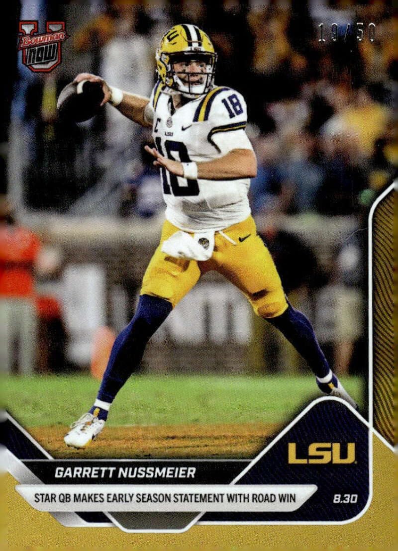 GARRETT NUSSMEIER RC 2025 Bowman NOW 19/50 Gold #3 Pre-ROOKIE LSU NM-MT Football Early Season Statement
