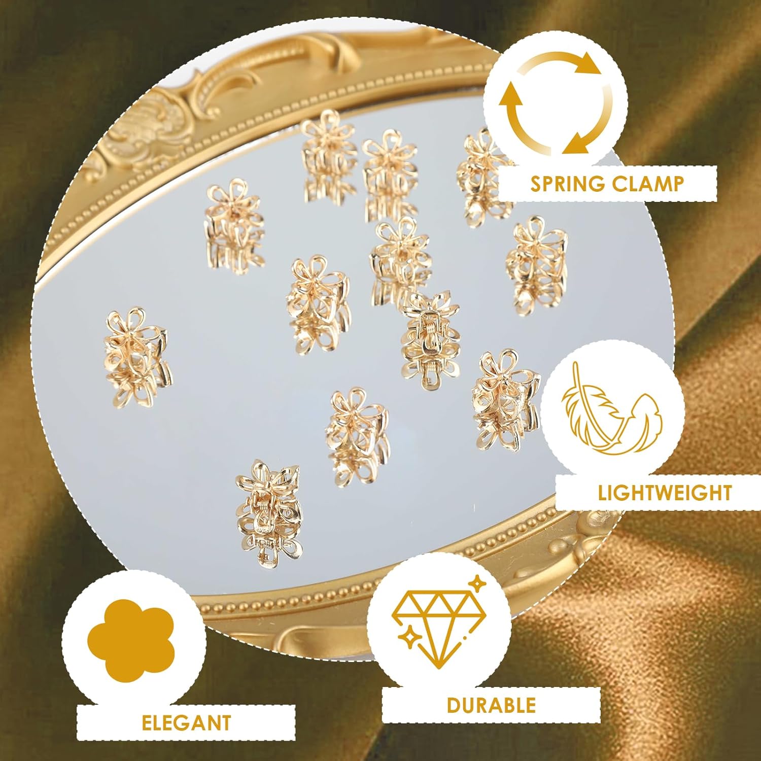 Hair Clips, 12PCS Girls Flower Cute Claw Clips, Mini Hair Barrettes, Gold Metal Hair Clips for Thin Thick Hair, Decorative Hair Accessories - Image 3