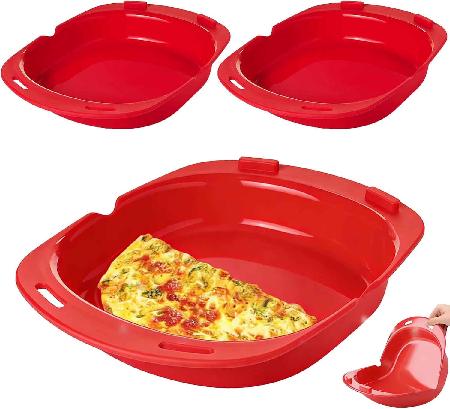 Foldable Silicone Omelet Maker, Microwave Egg Fryer Nonstick, Portable Microwave Omelet Maker, Silicone Egg Roll Cooker Pan for Breakfast, Dishwasher Safe, Kitchen Bar Baking Accessories (Red) (3PCS)