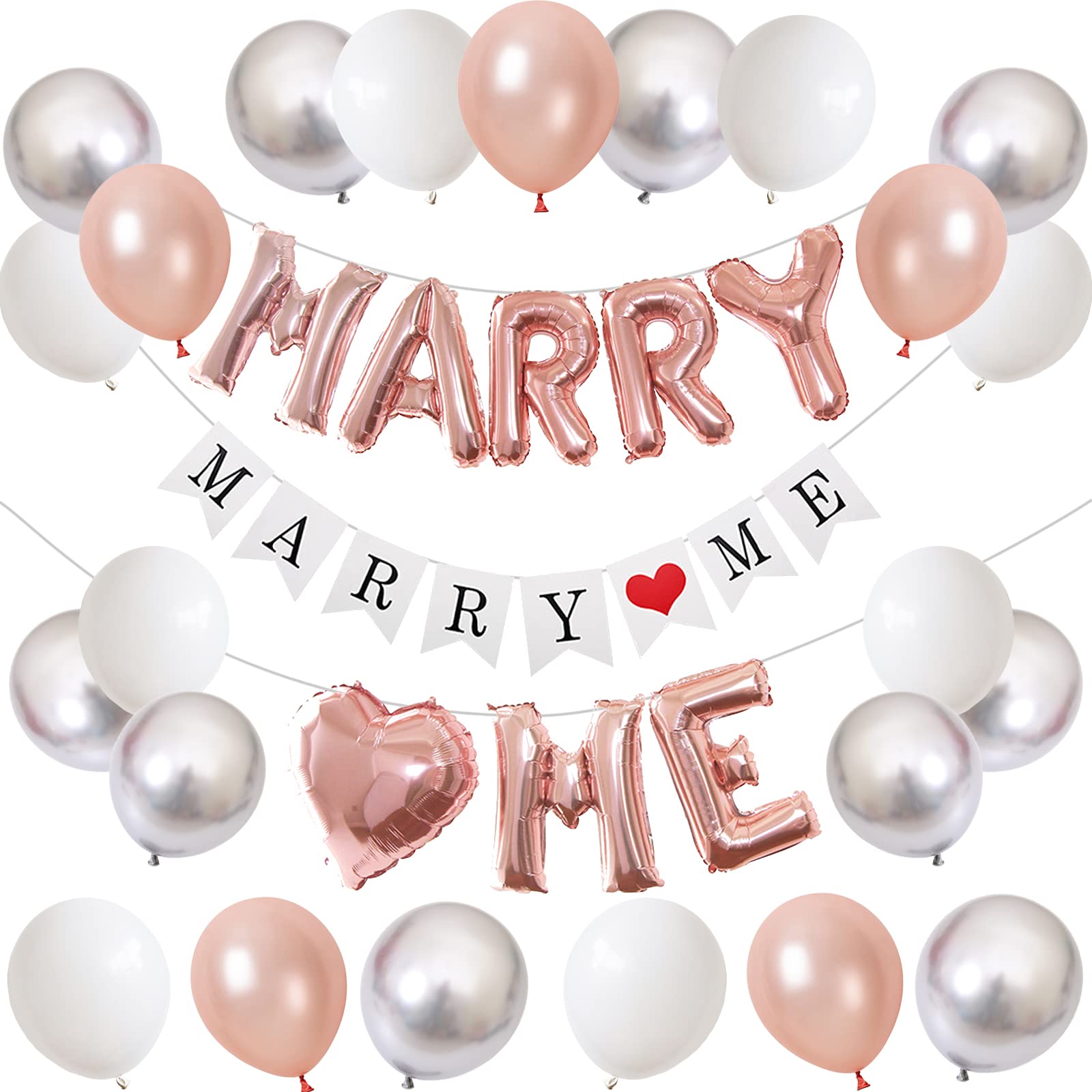 BTZO プロポーズ 風船 バルーン MARRY ME ガーランド 飾り付け セット パーティー 飾り 装飾 ローズゴールド シルバー