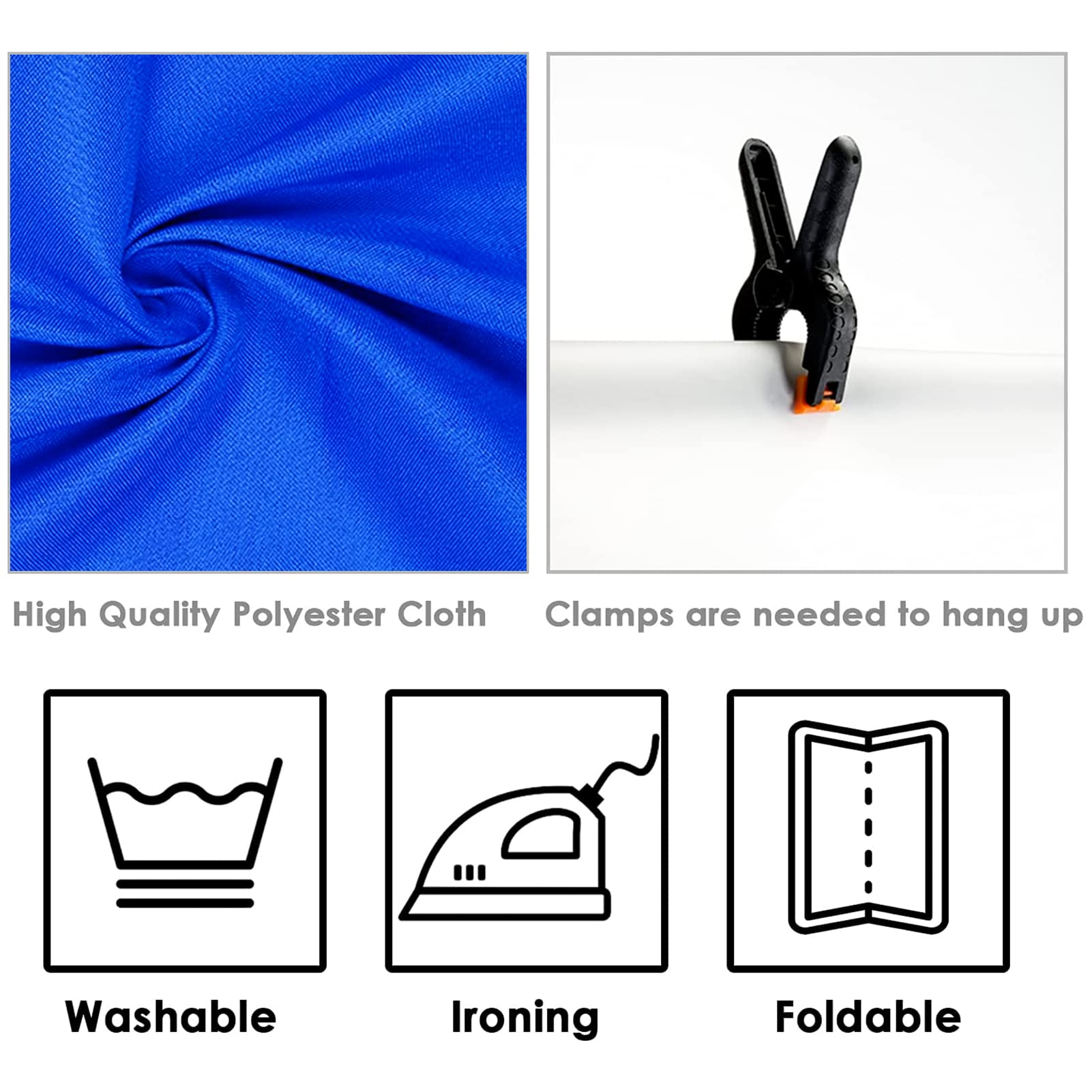 Fondo de Fotográfico Estudio, 3 x 2M Backdrop para Fotografía Pantalla 100% Poliéster Fondo Antiarrugas,Lavable con 4 Pinzas de Estudio y 4 Pinzas de Fondo, Azul