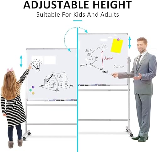 Miniatura 3 de Pizarra blanca móvil de 48 x 36 pulgadas, pizarra magnética de borrado en seco de doble cara, soporte rodante grande portátil sobre ruedas, oficina,