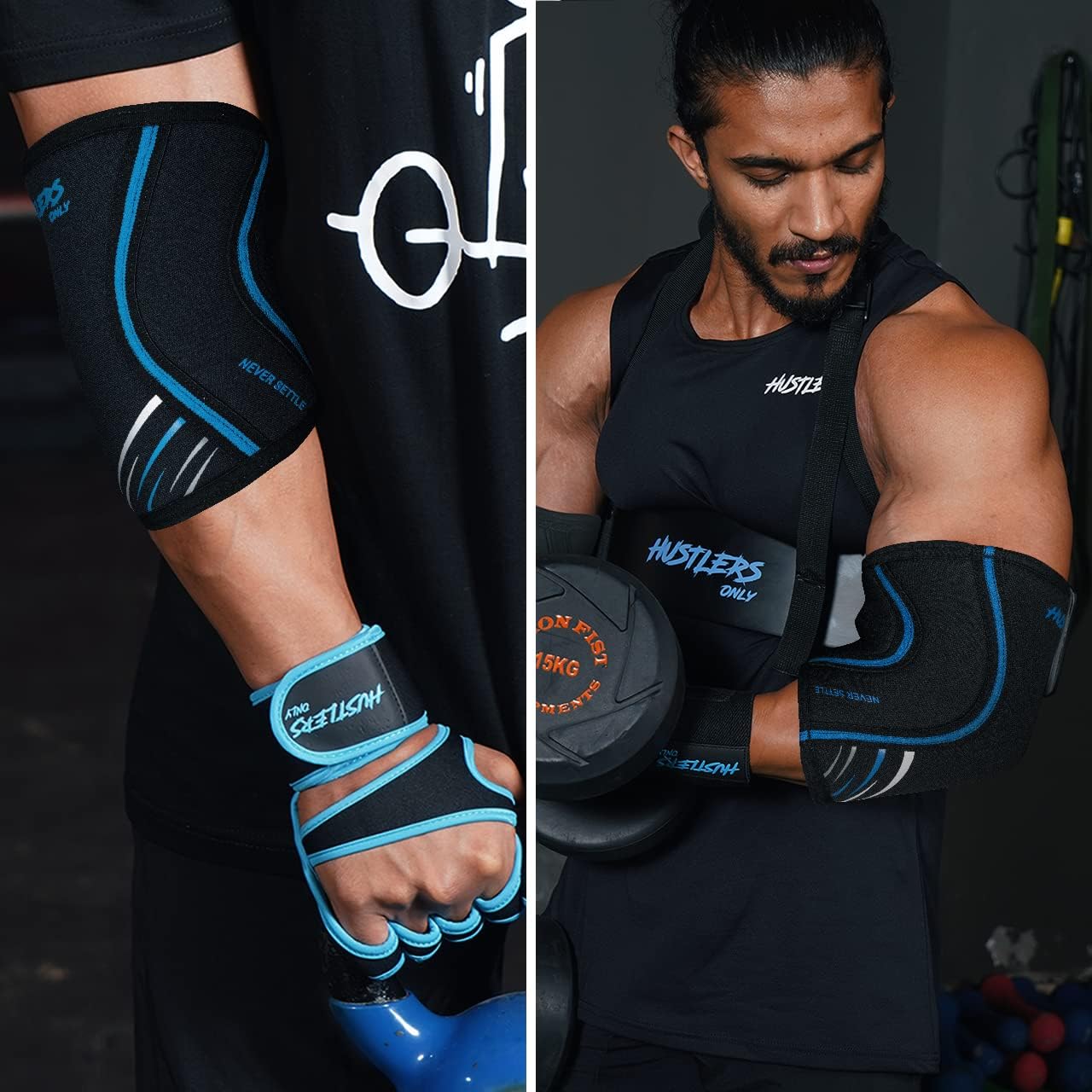 Hustlers Only Gomiti per sollevamento pesi 7 mm in neoprene a compressione per gomito per sollievo immediato dal dolore alle articolazioni e gomiti per allenamento in palestra, powerlifting (L, nero)