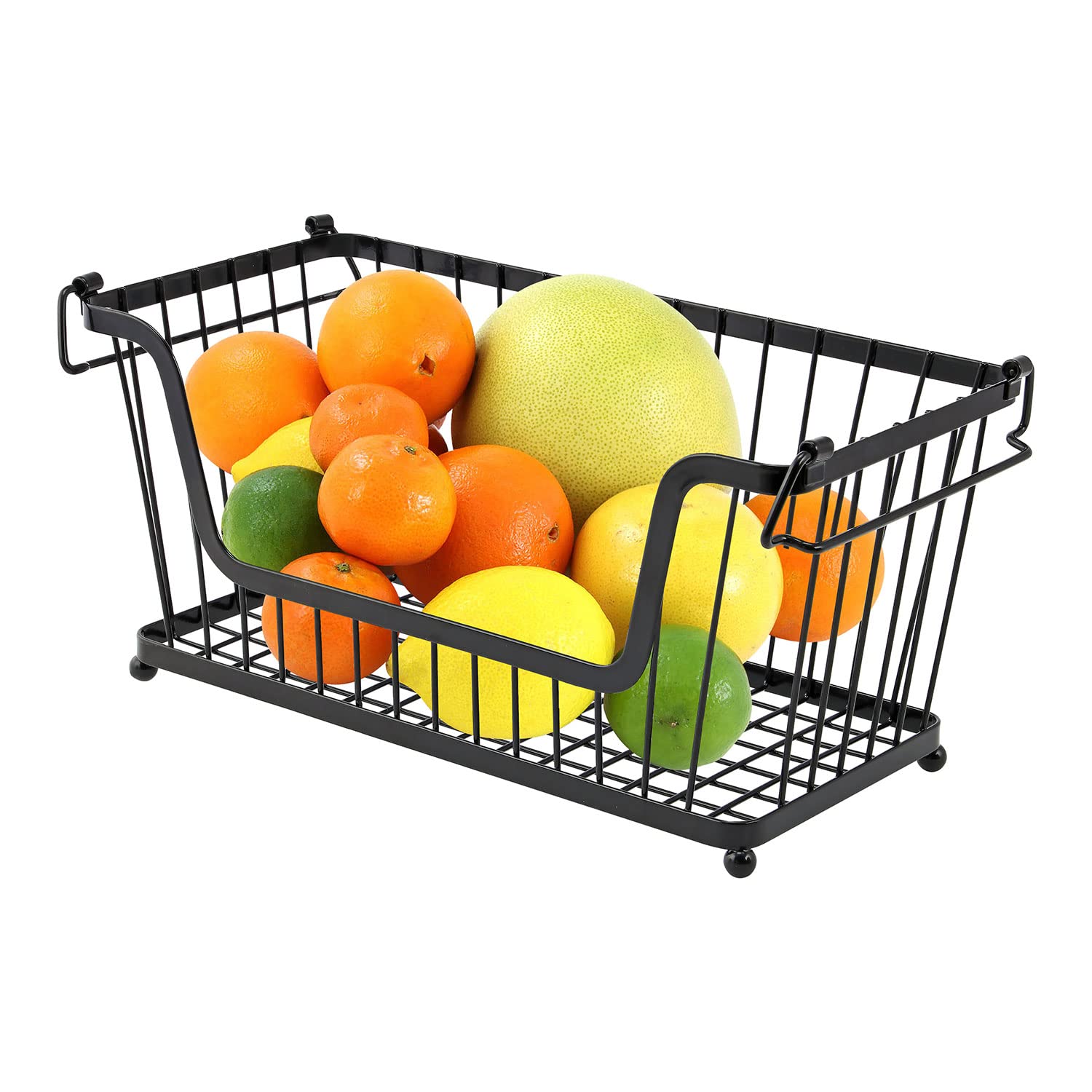 Greenfields® Black Multi-Purpose Stackable Storage Wire Basket Stacking Shelves Fruit Vegetable Kitchen Bathroom Rack Stand Organiser With Handles