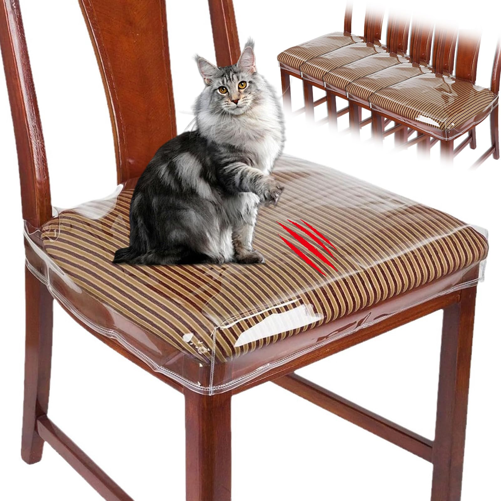 6Pcs Plastic Chair Covers for Dining Chair Clear Chair Seat Cover Plastic Covers, PVC Seat Chair Protector, Waterproof Kitty Scratch Resistant Clear Chair Covers for Most 18"- 20" Chair-picture-24