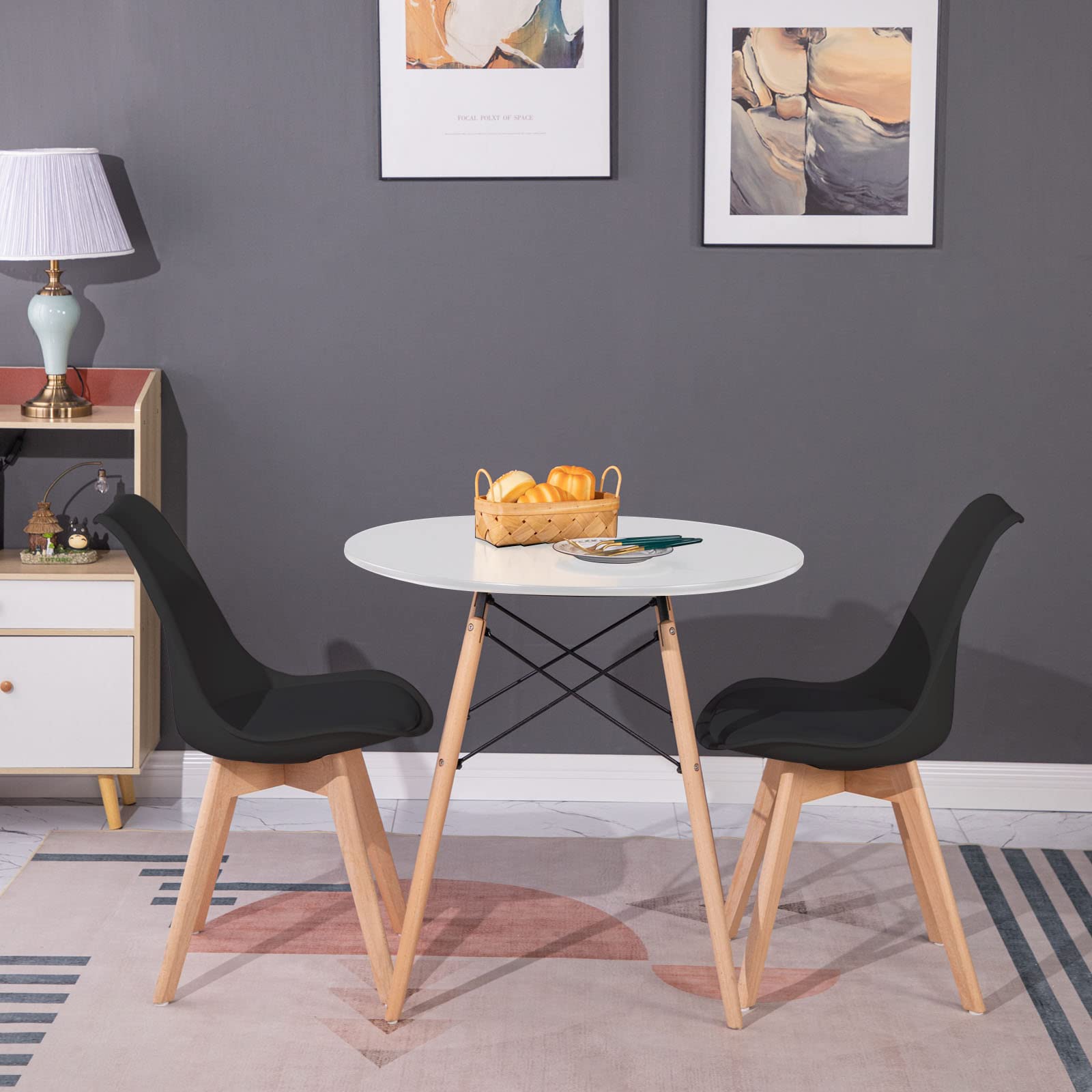 Ensemble de table de salle à manger ronde avec 2 chaises noires
