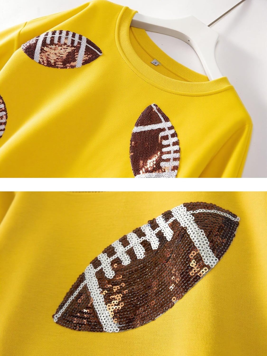 Joiemont Womens Football Sequin Embroidery Loose Fit Sweatshirt Casual Crewneck Pullover Long Sleeve Gameday Tops