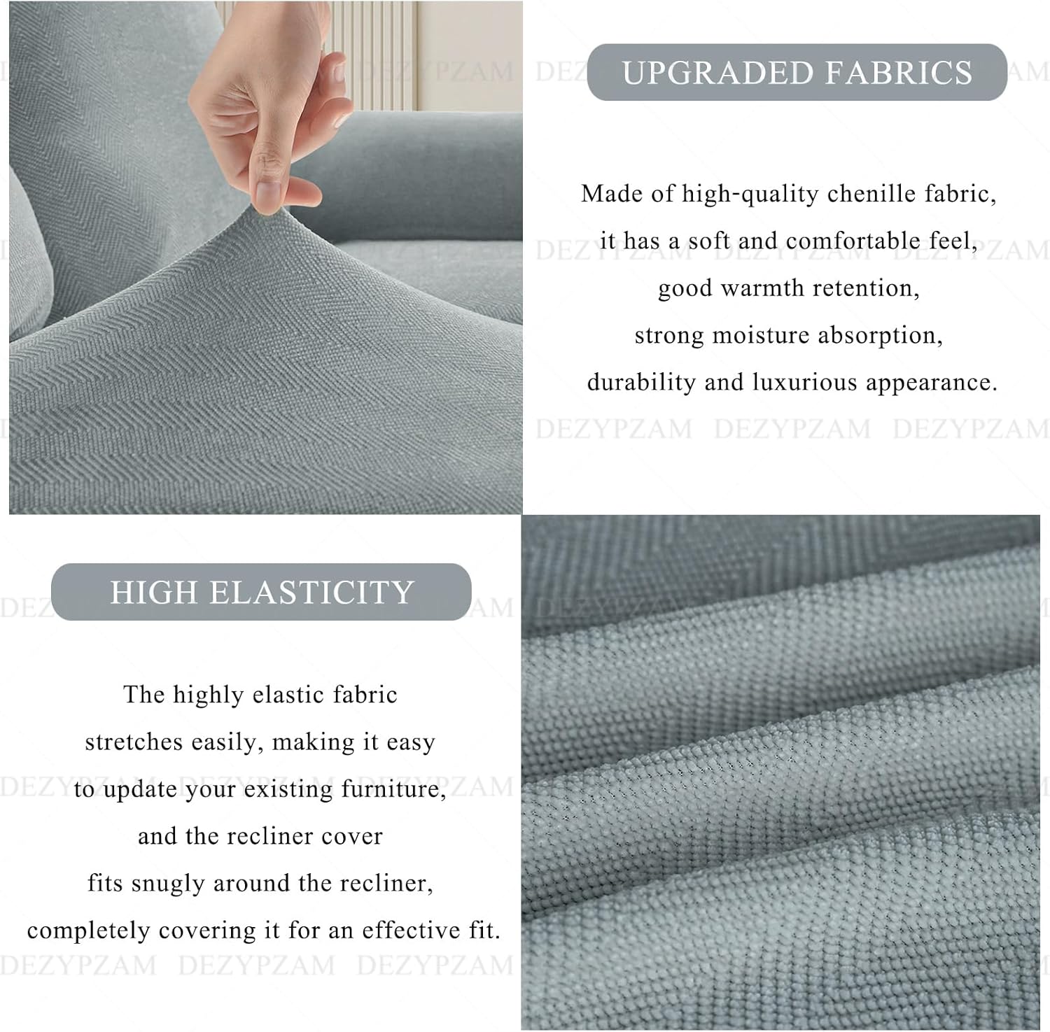 Recliner Covers, Recliner Sofa Cover, Stretch Reclining Chair Covers, Stretch Recliner Sofa Slipcover, Recliner Sofa Furniture Protector (Light Gray,4 Seater)