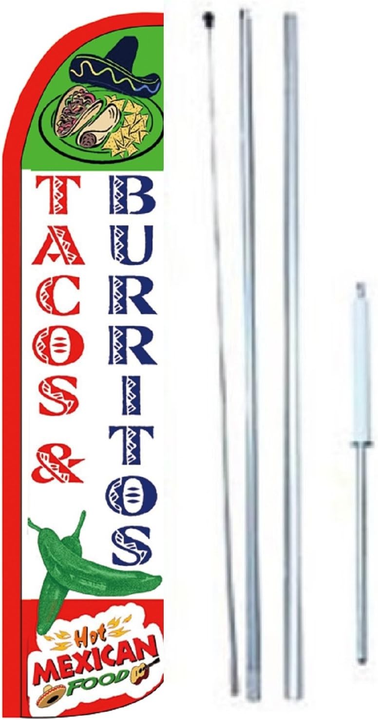 Tacos Burritos Hot Mexican Food King Windless Flag Sign