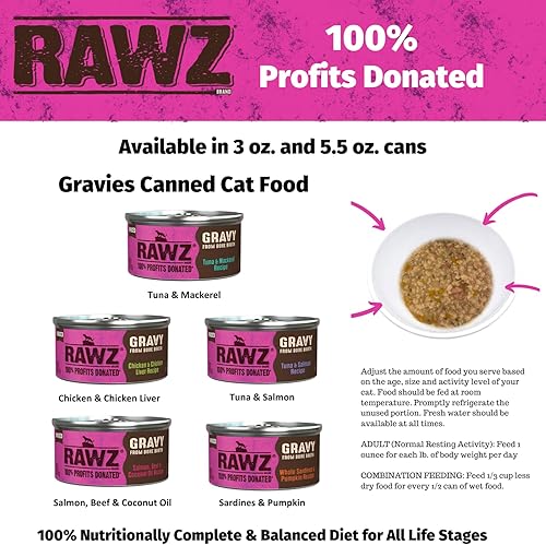 Miniatura 7 de Rawz Natural Premium - Alimento enlatado picado para gatos en salsa de caldo de huesos, hecho con ingredientes reales de carne, sin BPA y encías,