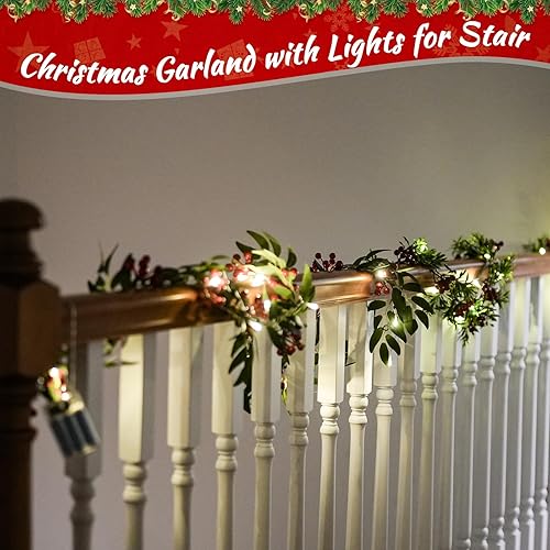 Miniatura 4 de Guirnaldas de Navidad preiluminadas de 6 pies con luces para decoración, hojas verdes artificiales, bayas rojas, piña, decoración de Navidad,