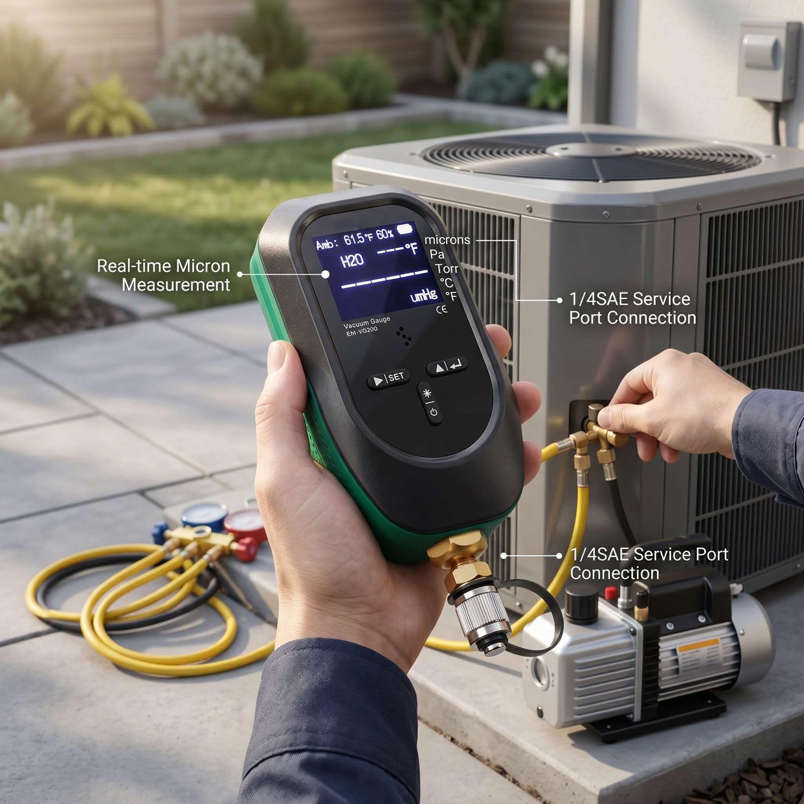 VBESTLIFE HVAC Cyfrowy Manometr Próżniowy z Króćcem SAE 1/4 Cala