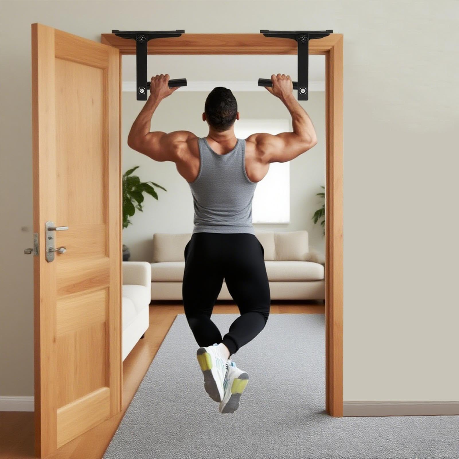 Barra de dominadas plegable para puerta, 2 piezas, asas de entrenamiento