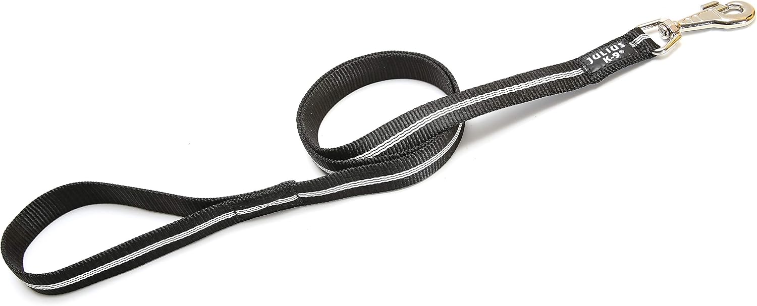 Julius-K9 214-NL-1-2S IDC Tubular Webbing Leash with Handle, 0.98 x 47.24 in, Black