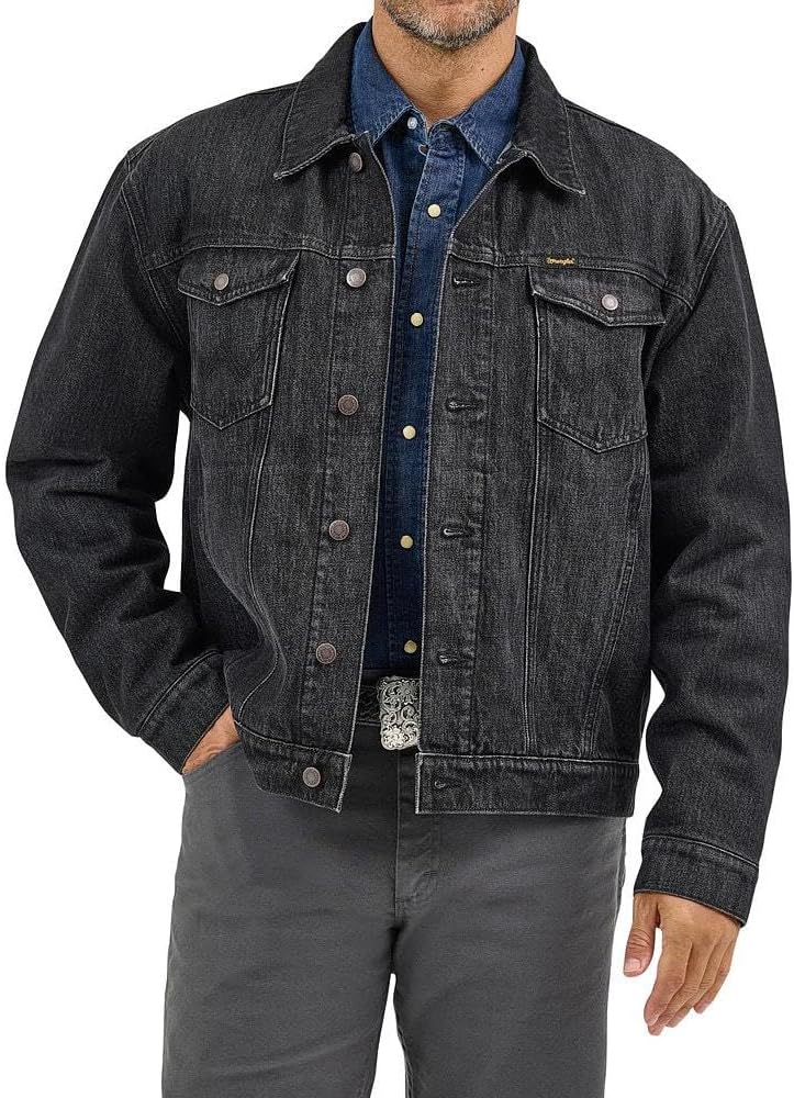 Wrangler Men's Washed Black Blanket Lined Denim Jacket