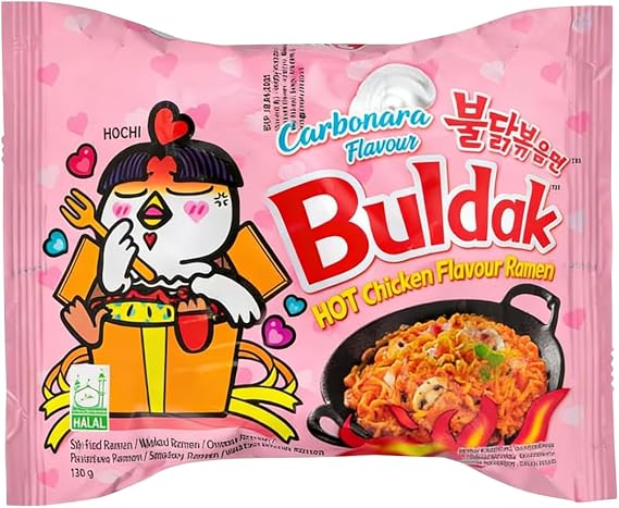 Buldak Noodles Hot Chicken Flavor Ramen 10 Pack (130g each) - Ramen Instant NoodlesExcellent for Snack and Soups (Carbonara)